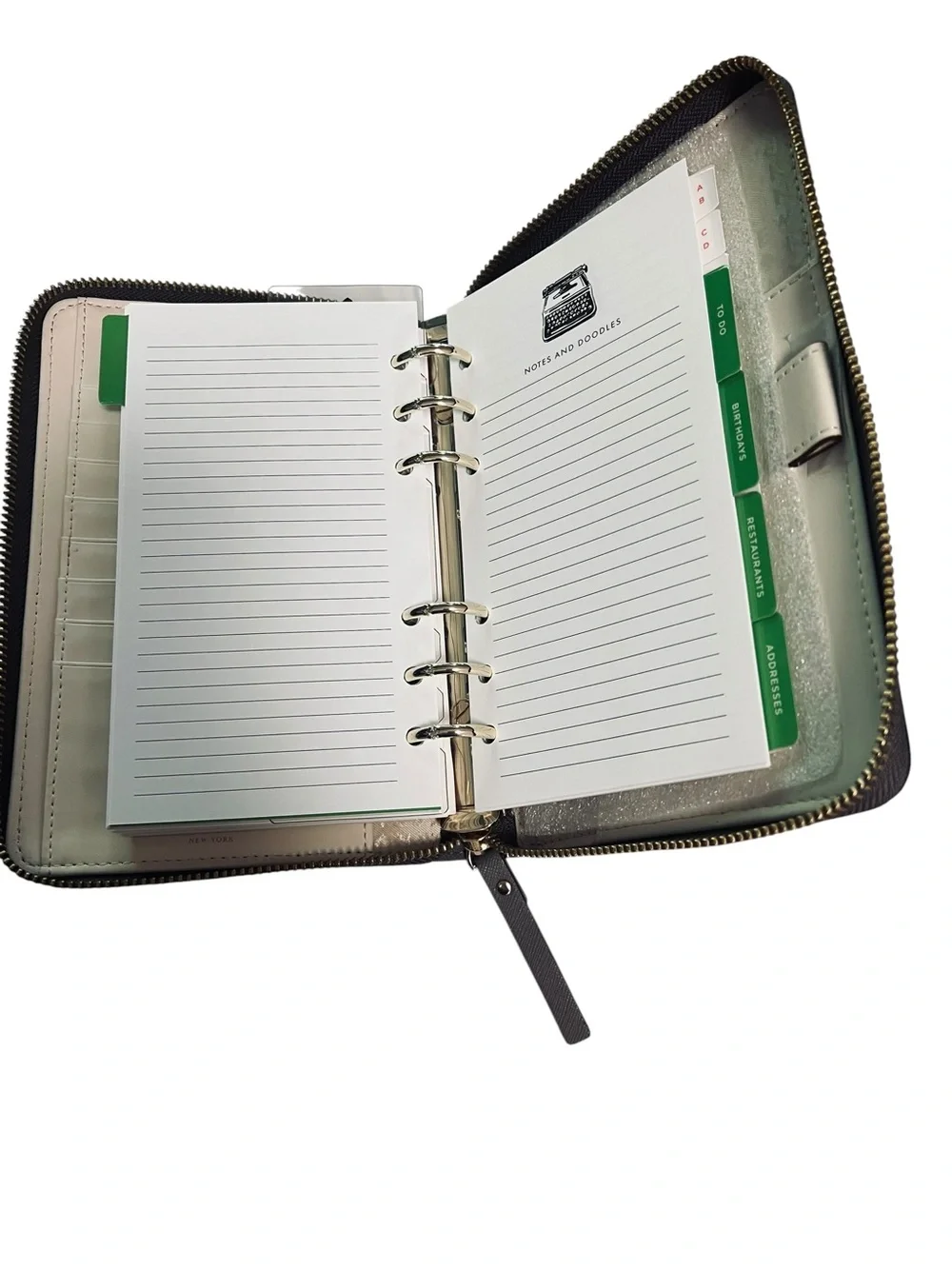 kate spade Unused Taupe Leather Planner 6 Ring Organizer Agenda